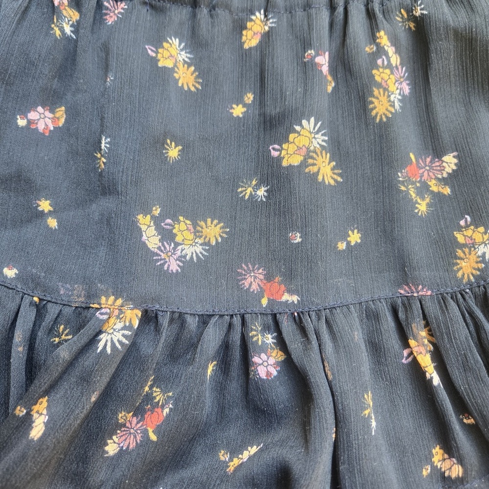 Free People Skirt Women's Medium Black Floral Print Ruffle Mini - Picture 5 of 10